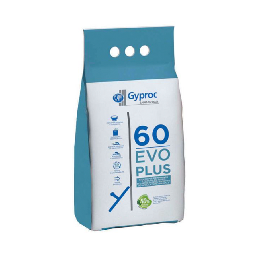 GYPROC • EVOPLUS 60 Stucco in polvere per la stuccatura e la finitura delle  lastre in gesso rivestito
